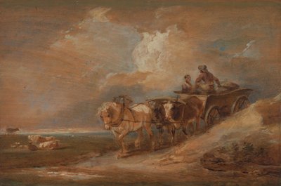 Landschaft mit Pferde- und Ochsenkarren von Philippe Jacques de Loutherbourg